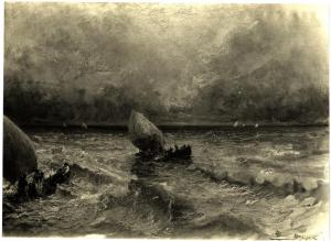 Dipinto - Pescatori in mare con le barche (Bordighera) - Pompeo Mariani - Lanzo d'Intelvi - Collezione Guglielmo Poletti