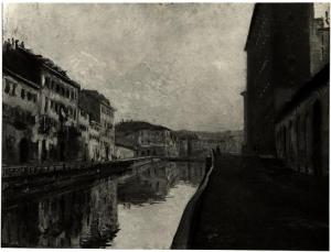 Milano - G. Maimeri, naviglio, olio su tavola (1928 ?)