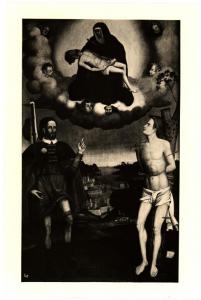 Bergamo - Raccolta privata - Fabio Ronzelli, Vergine (?) assunta con Cristo morto e i Ss. Rocco e Sebastiano, olio su tela