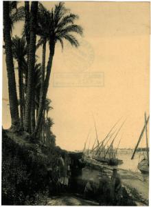Veduta delle rive del Nilo con persone
