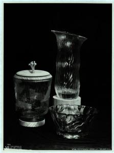Milano - VI Triennale d'Arte - Fontanarte, vaso, ciotola e contenitore con tappo in vetro e legno (S -A -L. Fontana & C -)