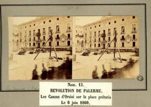 Spedizione dei Mille - Rivoluzione di Palermo - Piazza Pretoria - Cannoni posti dal Colonnello Orsini sulla piazza