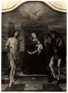 Cremona - Chiesa di San Sebastiano. Galeazzo Campi, Madonna in trono con Bambino e i SSan Sebastiano e Rocco, dipinto su tela (1518).