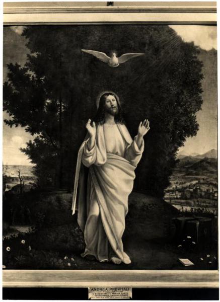 Milano - Pinacoteca di Brera. Andrea Previtali, Il Redentore con lo Spirito Santo e Santi, olio su tela (XV-XVI sec.).