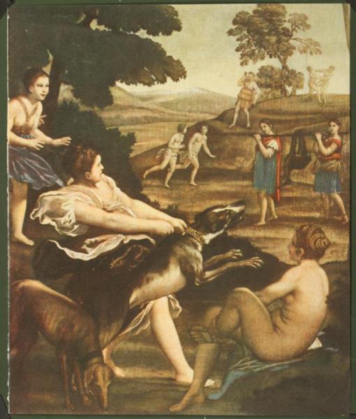 Roma - Galleria Borghese. Domenichino, Diana e le ninfe, particolare, olio su tela (XVI sec.).