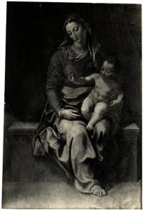 Osimo - Museo Diocesano. Girolamo Siciolante da Sermoneta, Madonna con Bambino, particolare, olio su tavola (opera firmata e datata 1561).