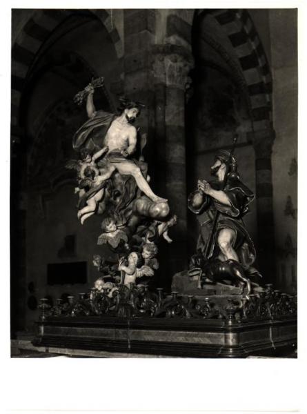 Genova - Chiesa di S. Rocco di Vernazza. Anton Maria Maragliano, S. Rocco prega il Redentore, cassa processionale, scultura lignea policroma (1703).