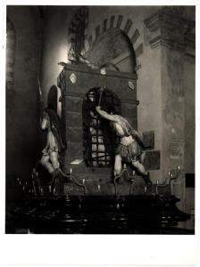 Voltri - Chiesa di S. Erasmo. Giambattista Garaventa, cassa processionale di S. Erasmo, ripresa posteriore, scultura lignea policroma (inizi XIX sec.).