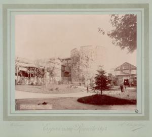Milano - Esposizioni Riunite del 1894 - Parco Sempione - Padiglione della Mostra Operaia e castello Sforzesco