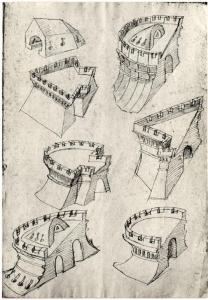 Francesco di Giorgio Martini, disegni di fortificazioni, inchiostro su carta (?).
