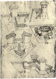 Francesco di Giorgio Martini, disegni di fortificazioni, inchiostro su carta (?).