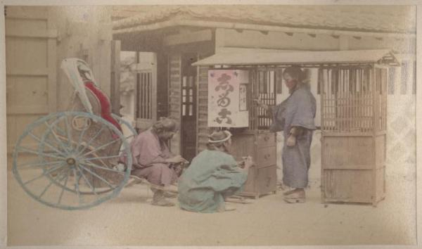 Giappone - Scena di genere giapponese - Conducenti di jinrikisha e venditore di Shiruko - Kumosuke - "Shokunin zukushi"
