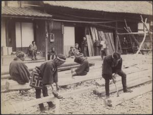 Giappone - Scena di genere giapponese - Carpentieri giapponesi - Daiku - "Shokunin zukushi" - "Fuzoku"