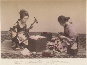 Giappone - Scena di genere giapponese - Donne giapponesi che suonano lo Shamisen - "Bijin" - "Nichijou seikatsu"