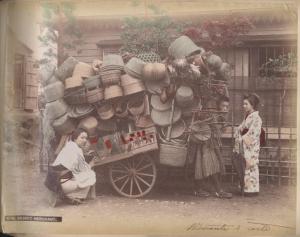 Giappone - Scena di genere giapponese - Venditore ambulante di cesti e prodotti in bambù - "Shokunin zukushi"