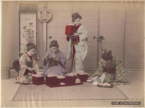 Giappone - Scena di genere giapponese - Donne che mangiano soba in interno tradizionale - "Bijin" - "Nichijou seikatsu"