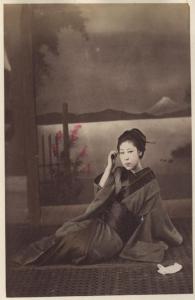 Ritratto femminile - Donna giapponese in kimono - Monte Fuji - "Bijin"