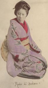 Ritratto femminile - Giovane donna giapponese in kimono e Shimada - Kuroto - "Bijin"