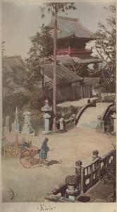Giappone - Kyoto - Veduta di tempio, ponte e Jinrikisha - "Meisho"