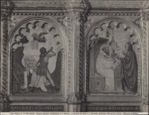 Predella dipinta - Decollazione di Santa Caterina e Vergine appare a S. Bernardo - Giovanni da Milano - Prato - Museo Civico