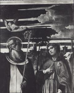 Dipinto - I Ss. Antonio abate, Rocco, Sebastiano e due donatori (particolare dei Ss. Antonio e Rocco) - Moretto - Salò - Duomo