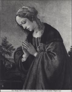 Dipinto - Adorazione di Gesù Bambino (particolare di Maria Vergine) - Filippino Lippi - Firenze - Galleria degli Uffizi