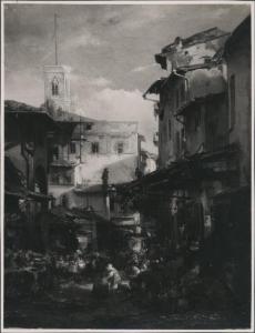 Dipinto - Veduta del piccolo mercato di Firenze preso dal vero (o Mercato) - Domenico Induno - Bergamo (?)