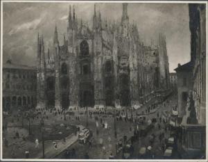 Dipinto - Piazza del Duomo - Michele Cascella - Milano