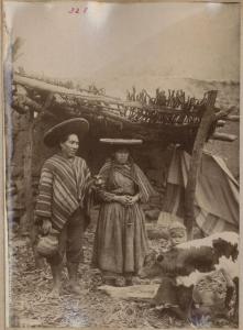 Ritratto di gruppo - Famiglia di contadini peruviani - Madre - Padre - Bambino - Vitello - Capanna