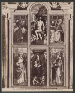 Dipinto - Certosa di Pavia - Chiesa della Certosa - Cappella di Sant'Ugo - Cristo risorto, i quattro Evangelisti, Madonna con Bambino e due Santi - Macrino d'Alba e Bergognone