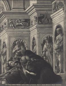 Dipinto - Allegoria della calunnia (particolare di Re Mida tra l'Insidia e il Sospetto) - Sandro Botticelli - Firenze - Galleria degli Uffizi