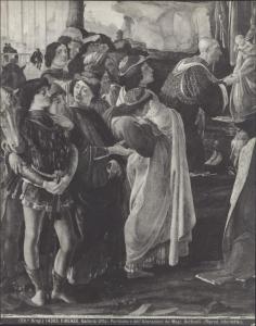Dipinto - Adorazione dei Magi (particolare del gruppo a sinistra) - Sandro Botticelli - Firenze - Galleria degli Uffizi