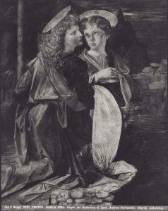 Dipinto - Battesimo di Cristo (particolare degli angeli) - Andrea Verrocchio, Leonardo da Vinci - Firenze - Galleria degli Uffizi