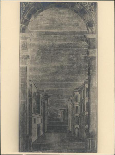 Decorazione a intarsio - Veduta di una città - Giovanni da Verona - Lodi - Chiesa di Santa Maria della Clemenza e S. Bernardo - Coro