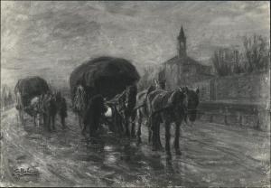 Dipinto - Carri con cavalli - Carlo Balestrini - Lanzo d'Intelvi (?) - Collezione Guglielmo Poletti (?)