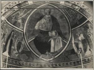 Dipinto murale - Cristo benedicente in mandorla, simboli degli Evangelisti, Maria Vergine e Santi - Lodi Vecchio - Basilica di S. Bassiano - Navata centrale - Abside