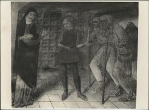 Dipinto murale - S. Bernardino distribuisce il pane ai poveri - Lodi - Chiesa di S. Francesco - Cappella di S. Bernardino