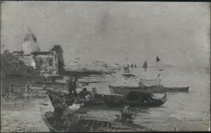 Dipinto - Barche in laguna - Mosè Bianchi - Milano - Collezione Giacinto Gallina