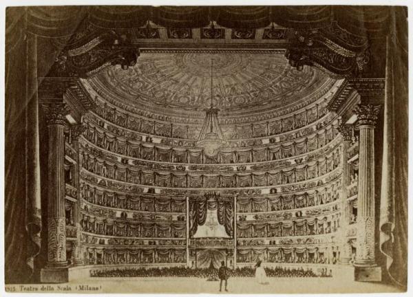 Stampa - Teatro della Scala, veduta dei palchi dal palcoscenico - 1850 ca. - Francesco Citterio - Milano - Raccolta Achille Bertarelli