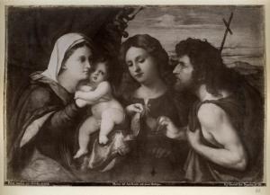Dipinto - Madonna con i Santi Giovanni Battista e Caterina d¿Alessandria - Palma il Vecchio - Dresda - Gemäldegalerie