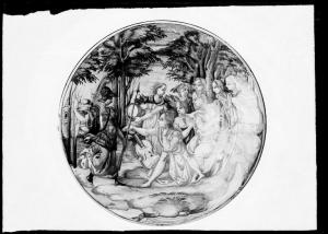 Ceramica - maiolica - Urbino - piatto - Minerva e le Muse alla fonte del Parnaso - Civiche Raccolte d'Arte Applicata - Castello Sforzesco - Milano