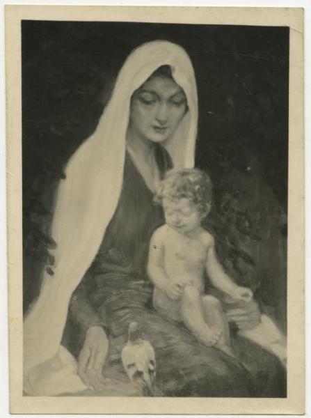 Dipinto - Madonna con bambino e piccione - Leopoldo Metlicovitz