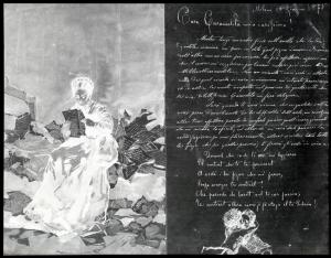 Documento - lettera di Pietro Bouvier alla fidanzata - disegno ad acquerello