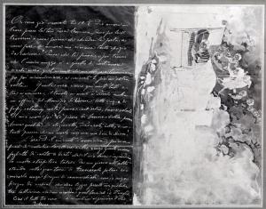 Documento - lettera di Pietro Bouvier alla fidanzata - disegno ad acquerello