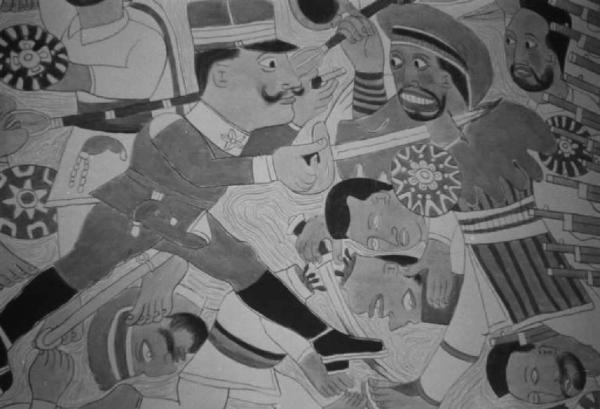 Prima Mostra Triennale delle Terre Italiane d'oltremare - padiglione delle Conquiste - pittura murale "Battaglia abissina di Giulio di Girolamo
