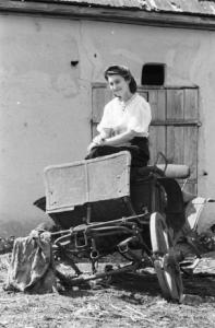Campagna di Russia. Bessarabia - Riscani - ritratto femminile - giovane seduta su un calesse