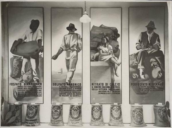 Bari - Fiera del Levante del 1936 - Sala del padiglione Montecatini - Pannelli illustrativi