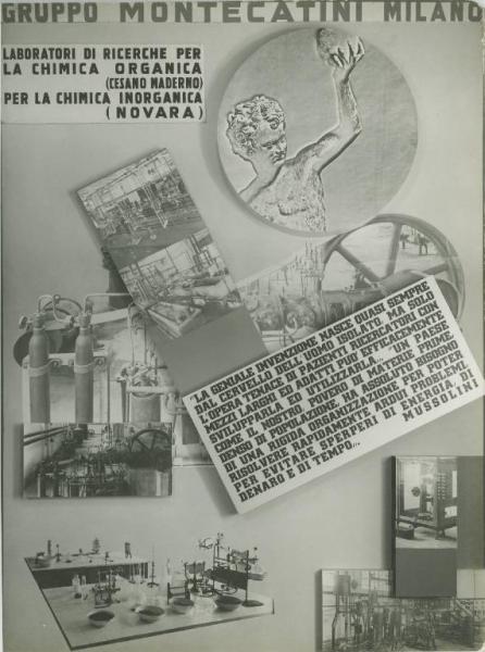 Milano - Fiera campionaria del 1936 - Padiglione Montecatini - Pannello illustrativo dei laboratori di ricerca per la chimica organica e inorganica