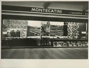 Bolzano - Fiera Campionaria del 1954 - Stand Montecatini dedicato ai concimi chimici - Allestimento con pannelli illustrativi e prodotti