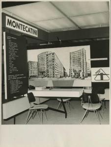 Palermo - Fiera del Mediterraneo del 1956 - Stand Montecatini - Pannello fotografico con la sede centrale dell'impresa a Milano